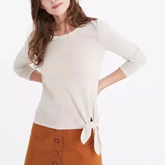 Madewell Side Tie Long Sleeve Shirt M cream heathered - Picture 6 of 6